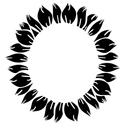 Black circular sunflower floral pattern on a white background