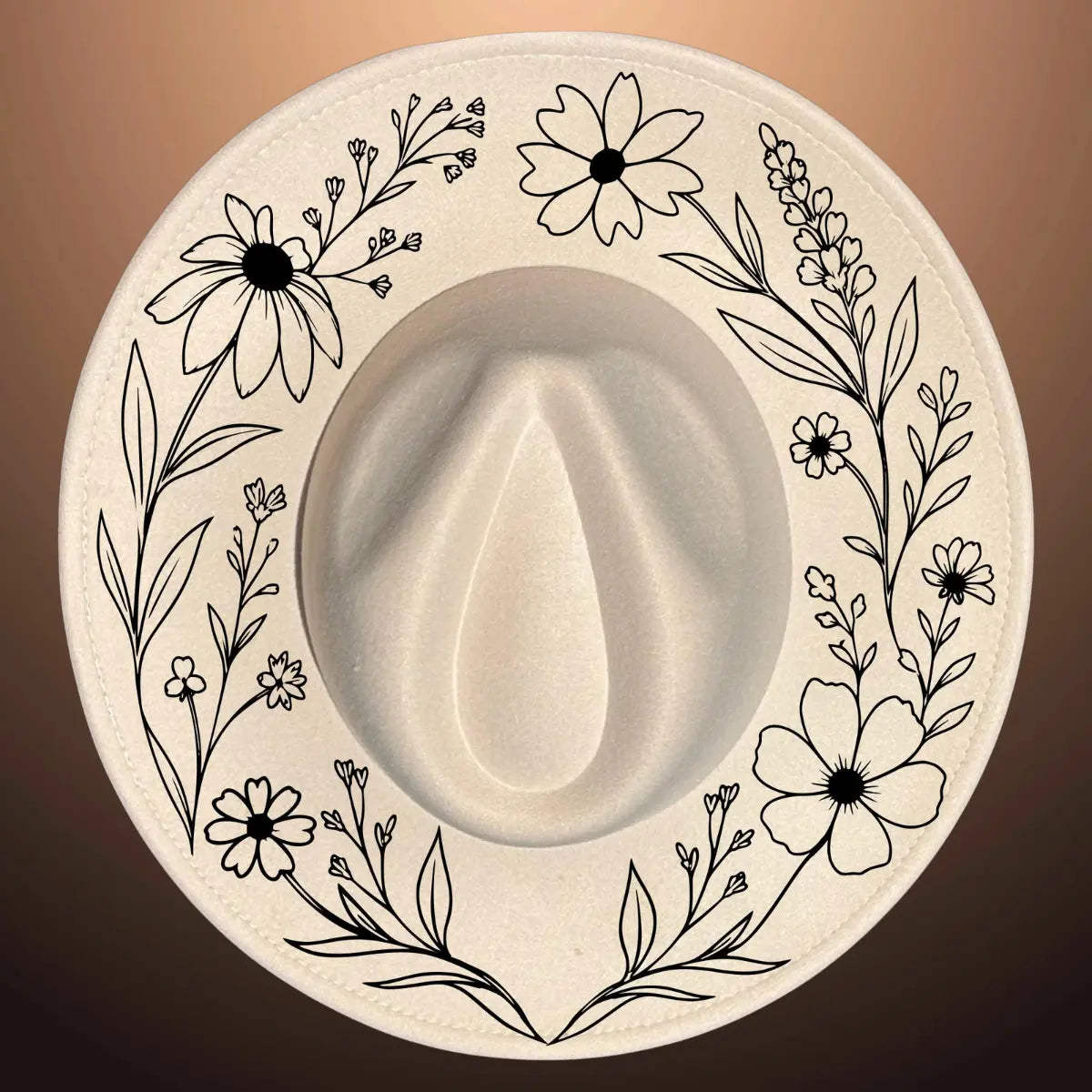 Wildflower Whimsy design on a wide brim hat
