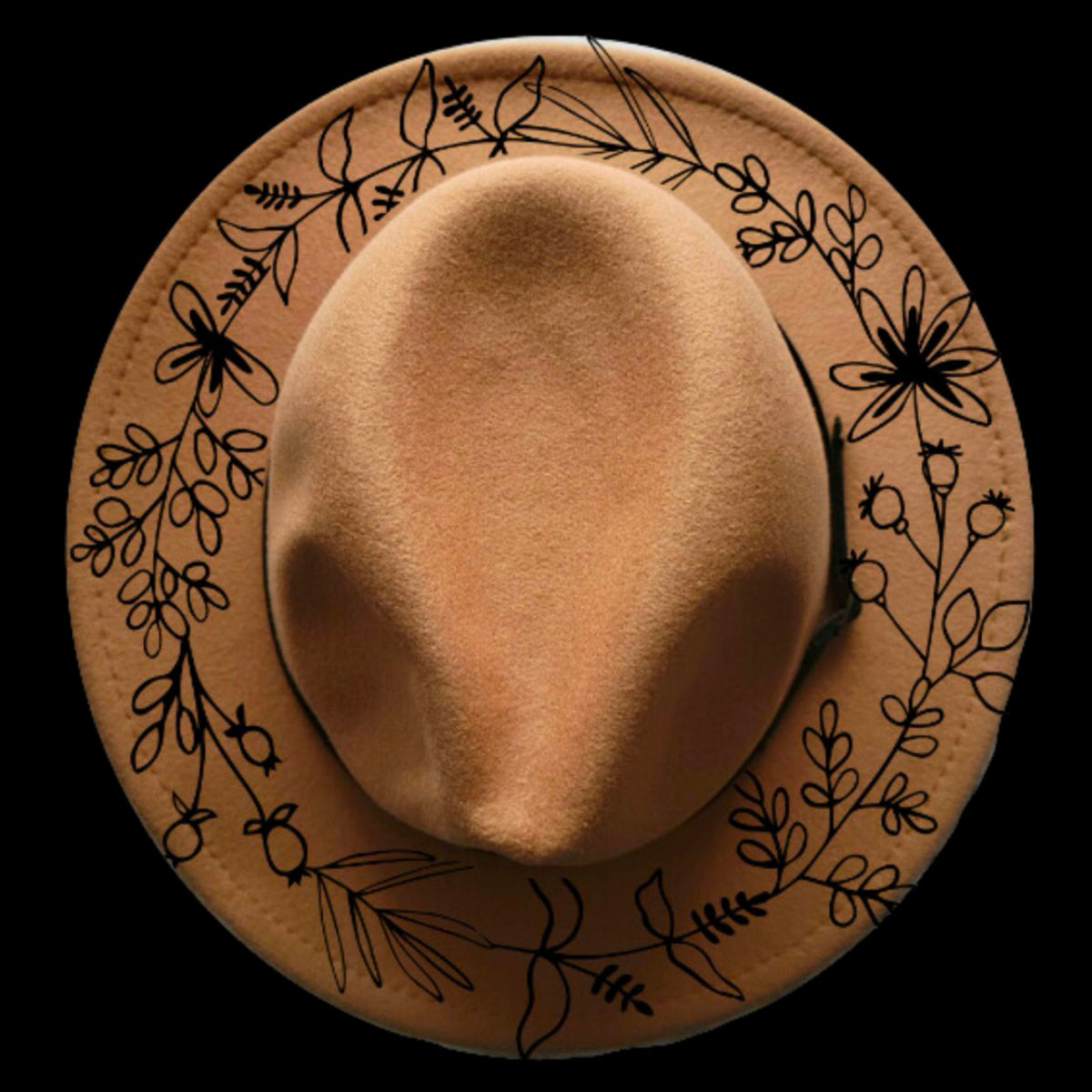 Narrow brim hat with floral design