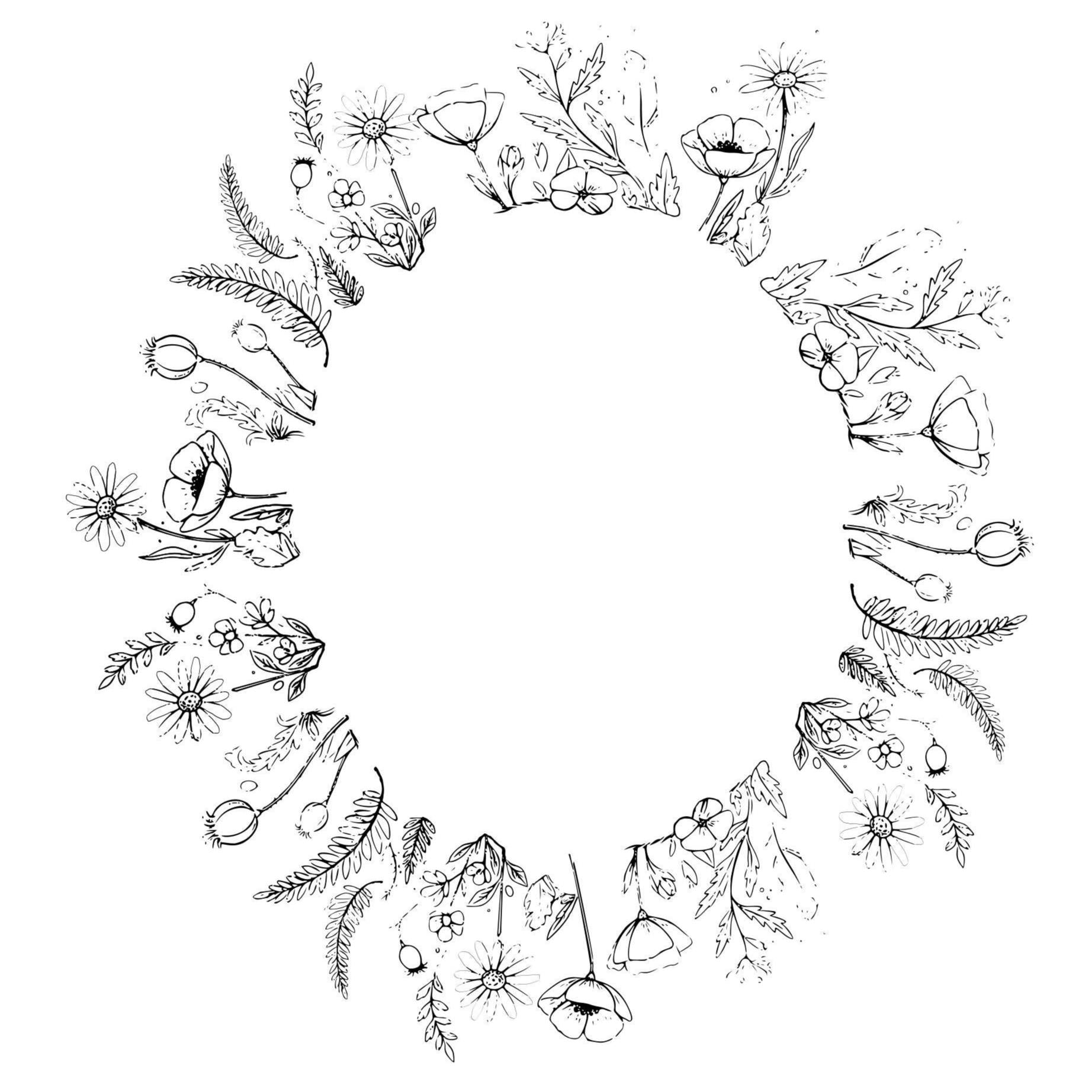 Black and white floral and nature-themed design on a white background